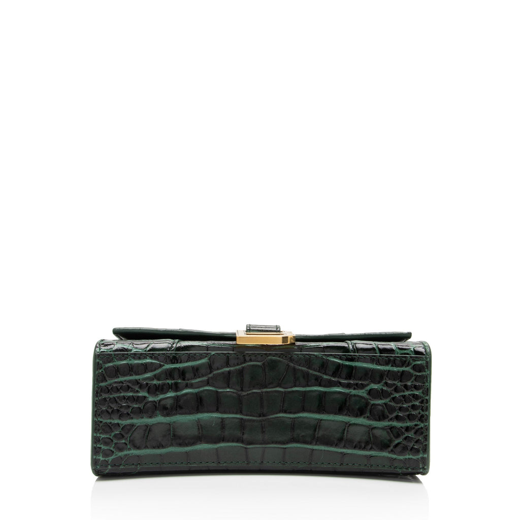 Balenciaga Shiny Croc Embossed Calfskin Hourglass XS Satchel (SHF-7TCss3)