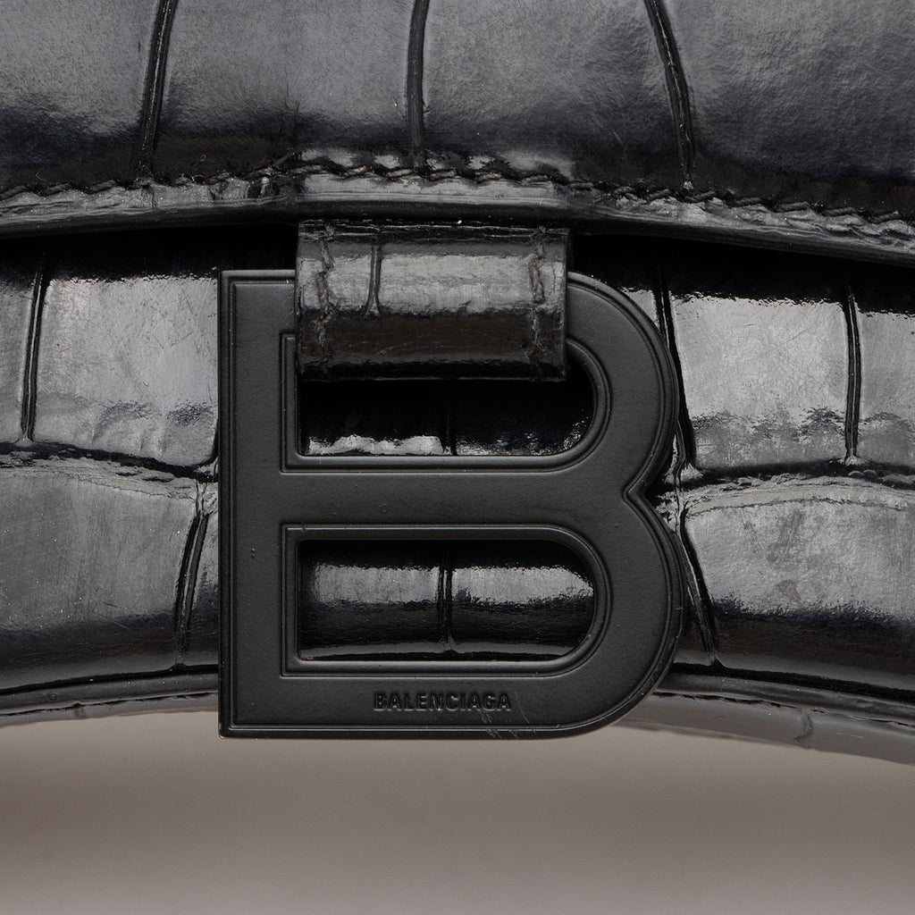 Balenciaga Shiny Croc Embossed Calfskin Hourglass XS Top Handle