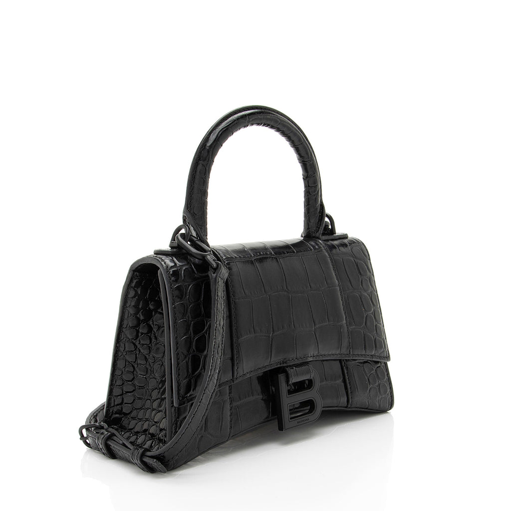 Balenciaga Shiny Croc Embossed Calfskin Hourglass XS Top Handle