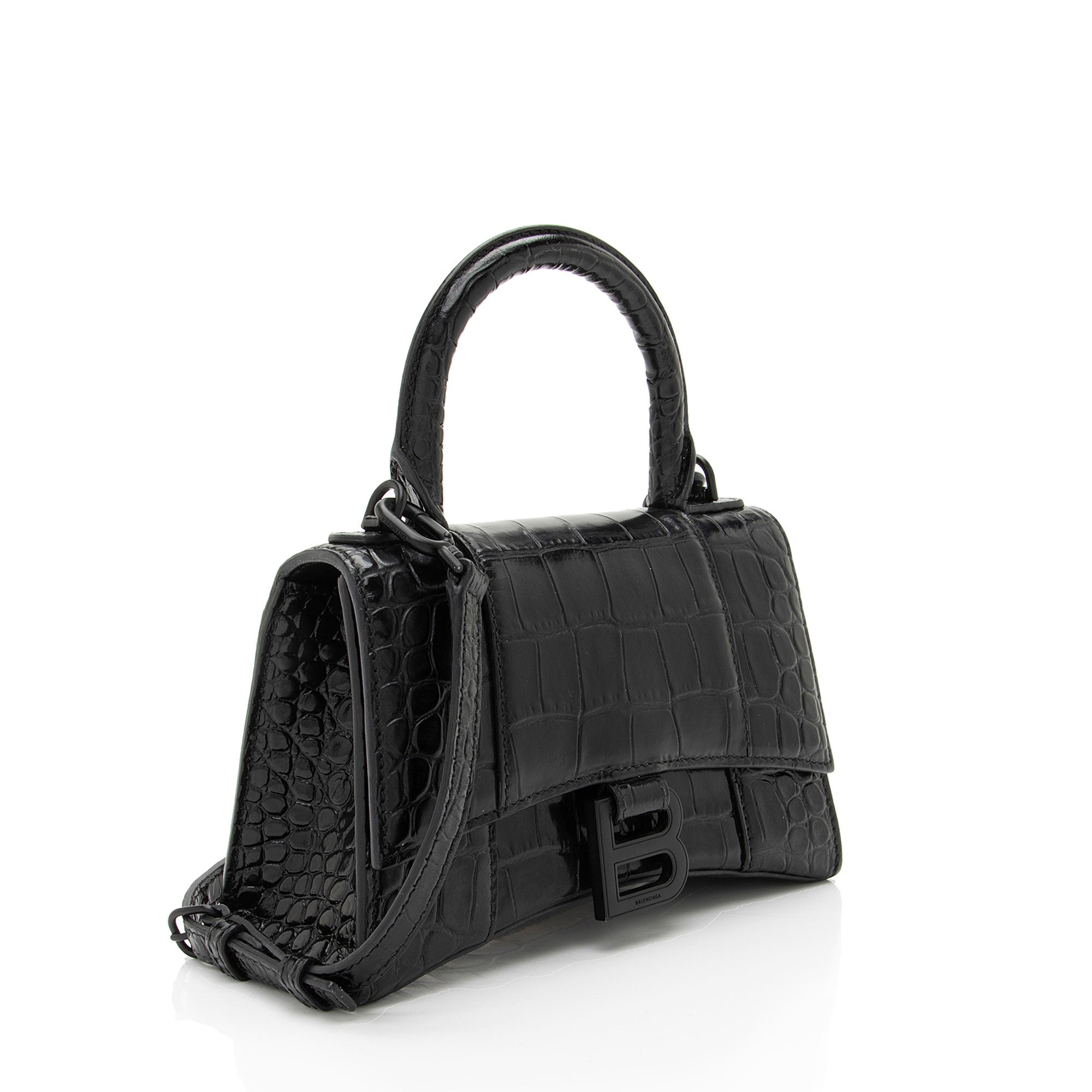 Balenciaga Shiny Croc Embossed Calfskin Hourglass XS Top Handle