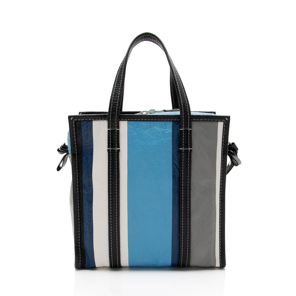 Balenciaga Striped Veau Arena Bazar Small Shopper Tote
