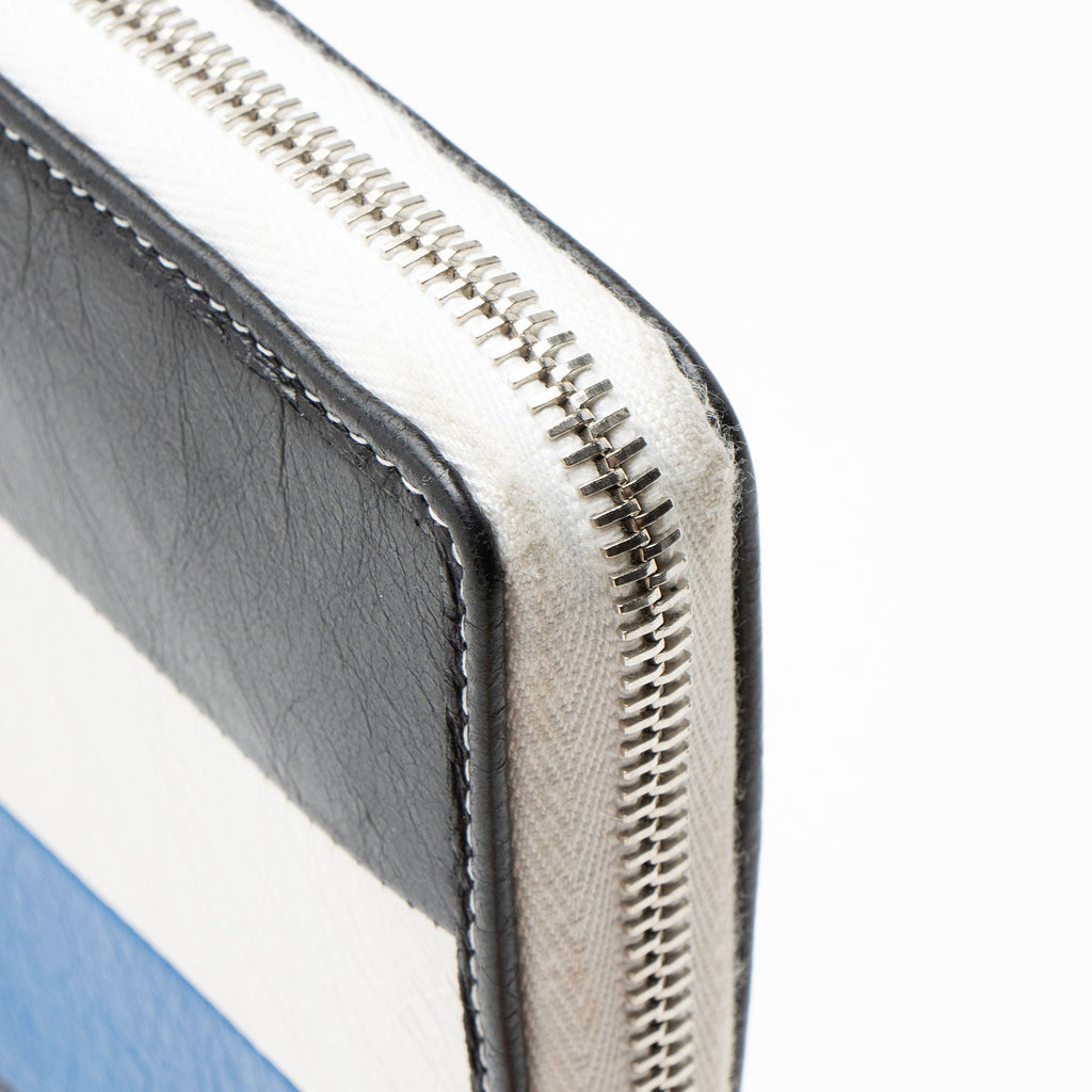 Balenciaga Striped Veau Arena Bazar Zip Around Wallet
