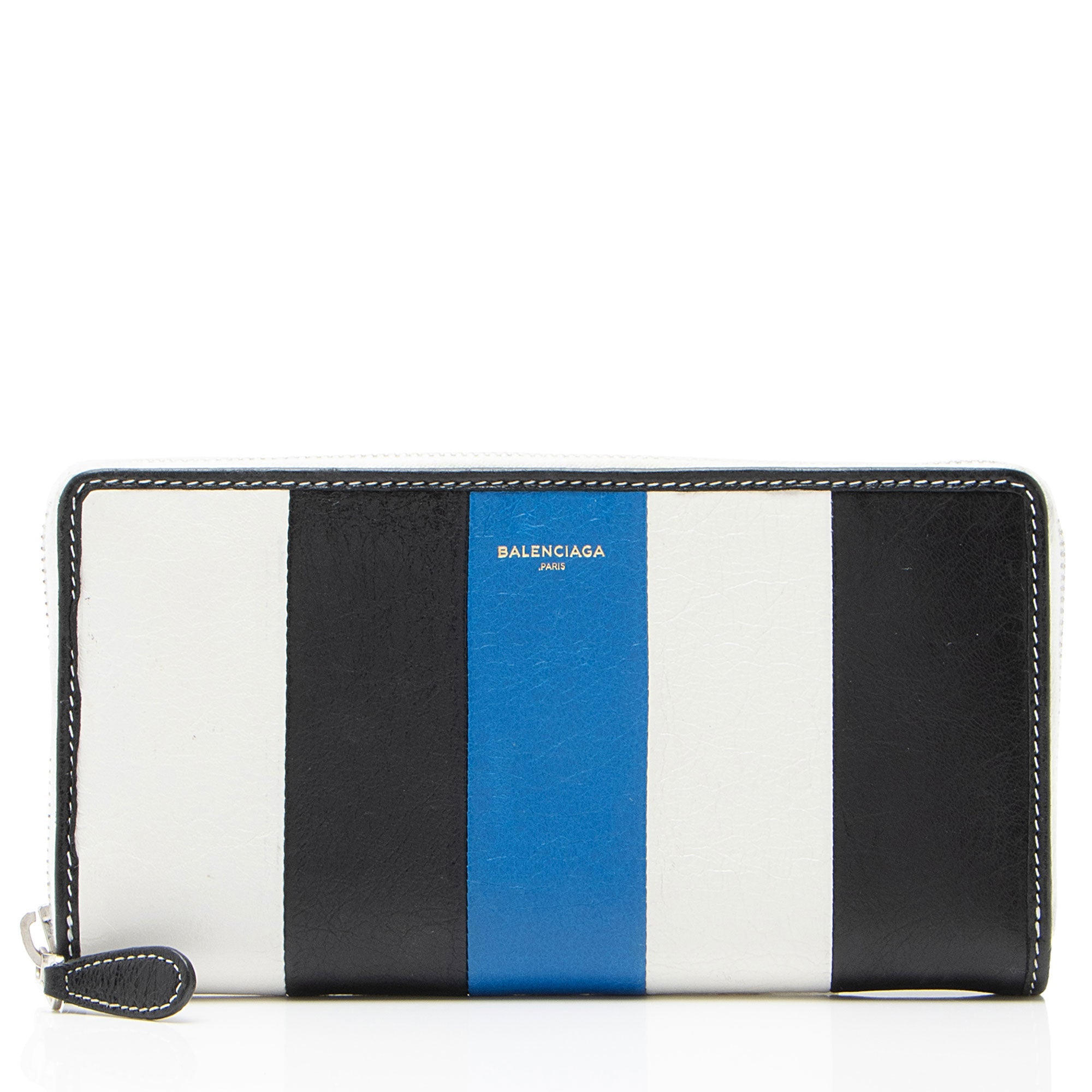Balenciaga Striped Veau Arena Bazar Zip Around Wallet