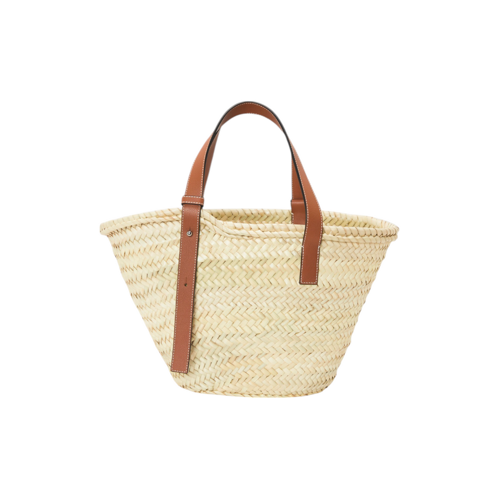 Medium Basket bag in palm leaf and calfskin