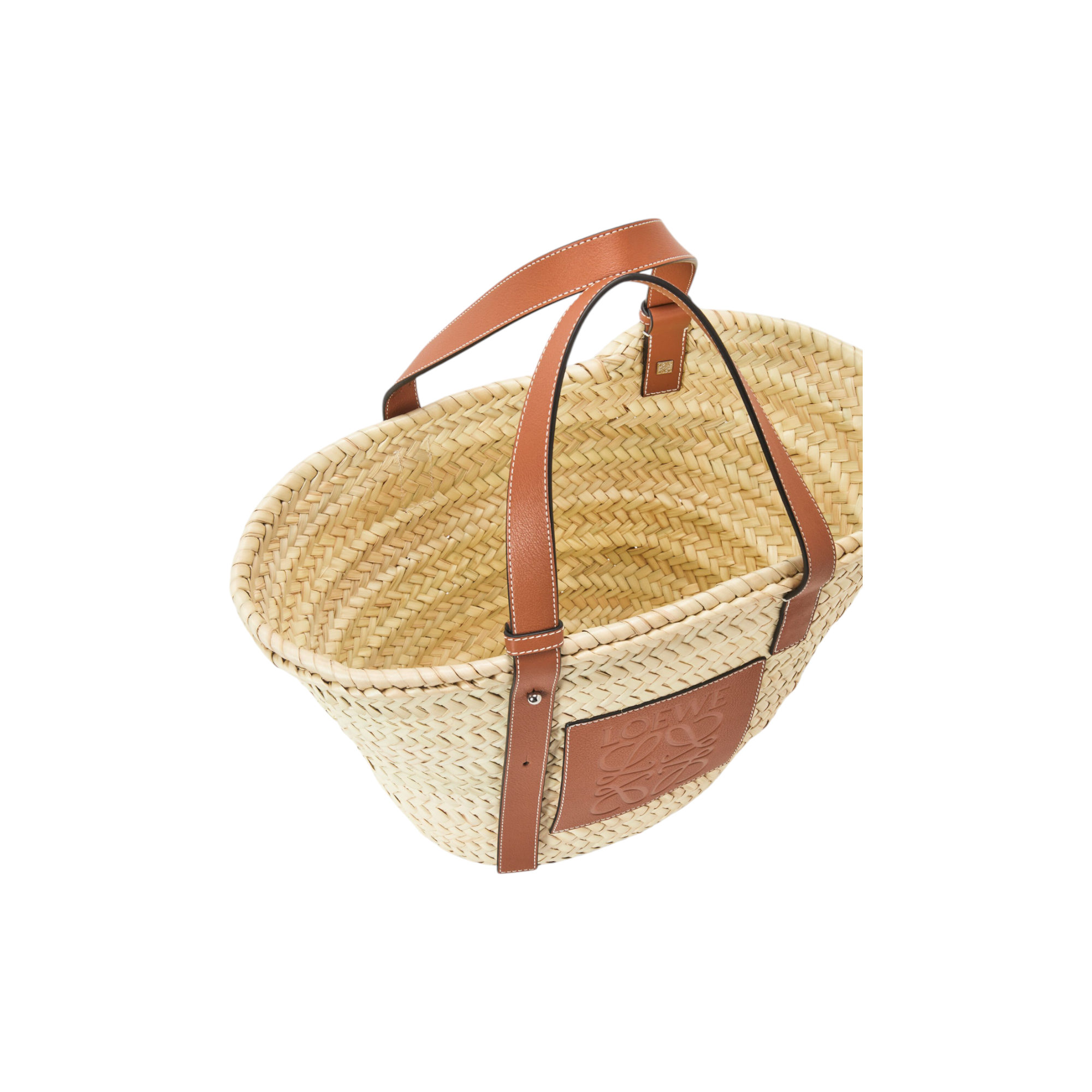 Medium Basket bag in palm leaf and calfskin