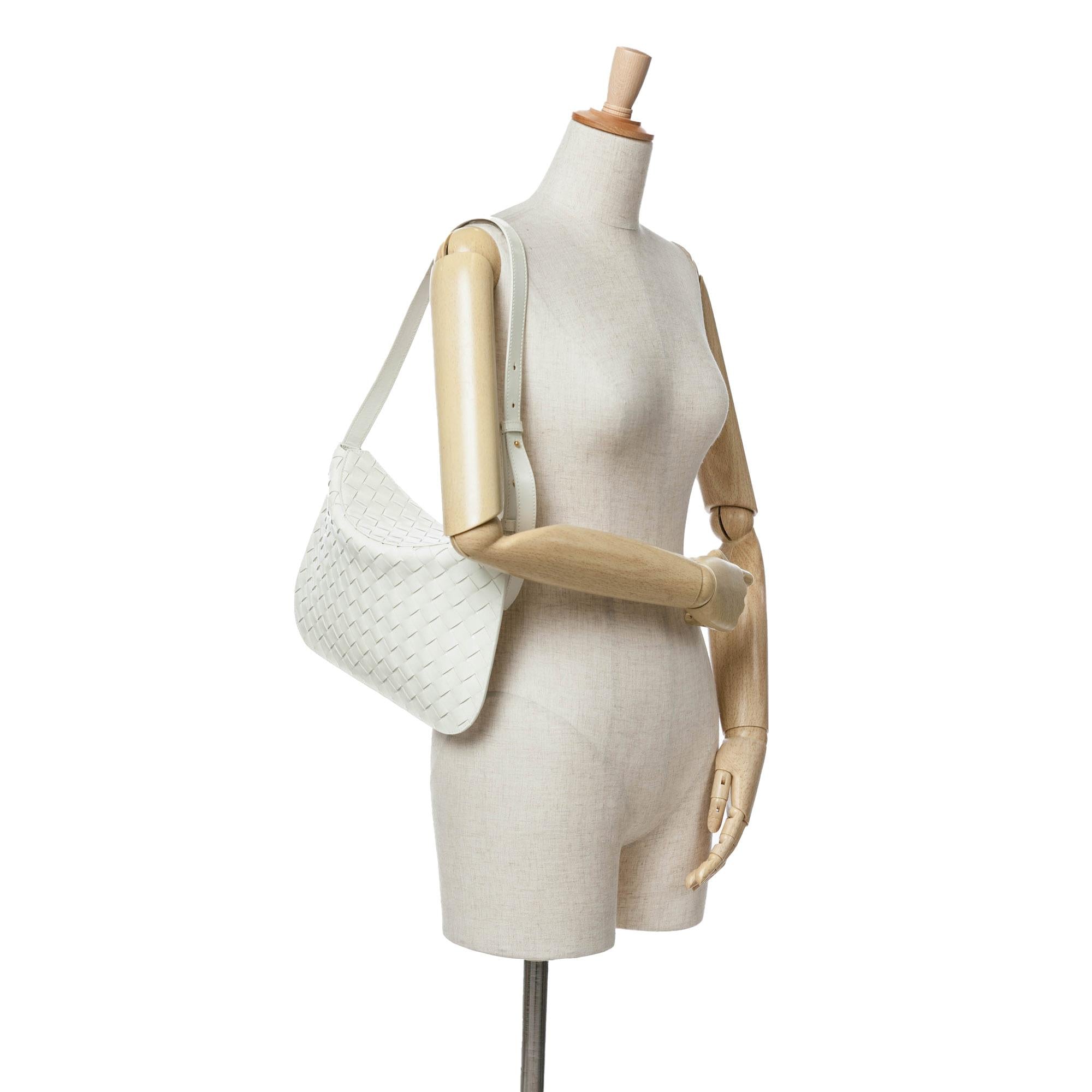 Bottega Veneta Brushed Calfskin Intrecciato Cradle Fold Over Shoulder Bag