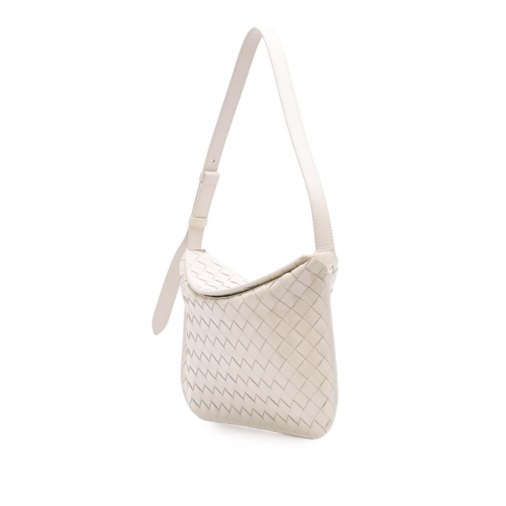 Bottega Veneta Brushed Calfskin Intrecciato Cradle Fold Over Shoulder Bag