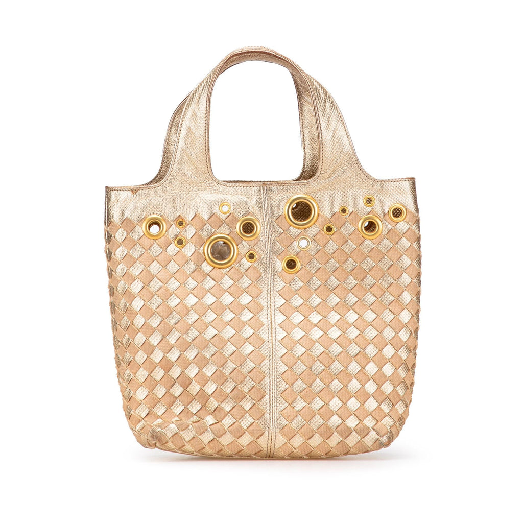 Bottega Veneta Calfskin Intrecciato Grommet Handbag
