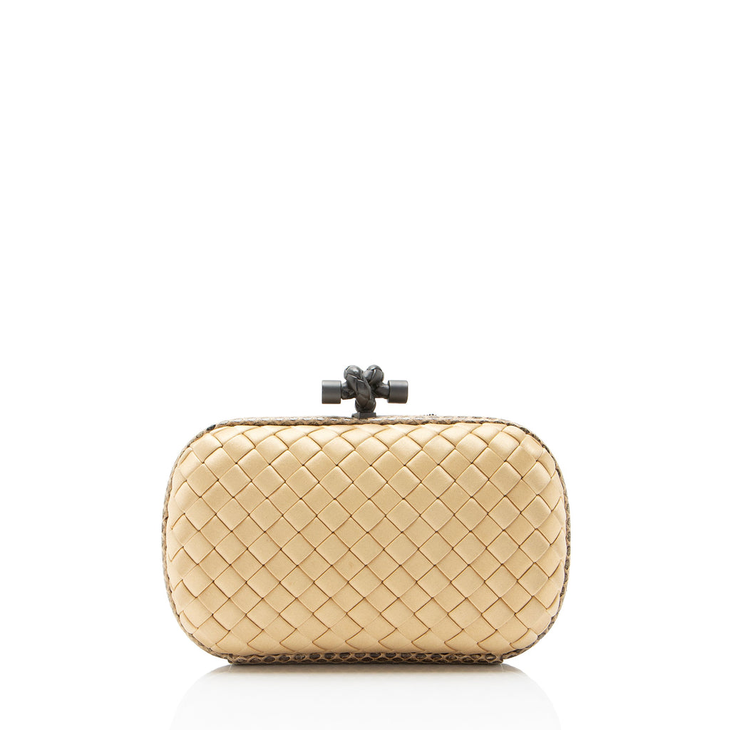 Bottega Veneta Intrecciato Satin Ayers Snakeskin Knot Clutch