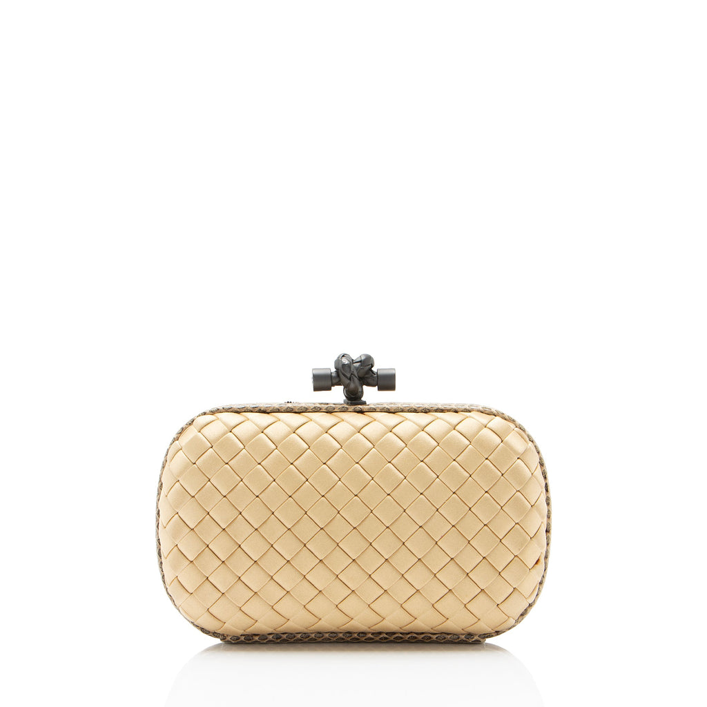 Bottega Veneta Intrecciato Satin Ayers Snakeskin Knot Clutch