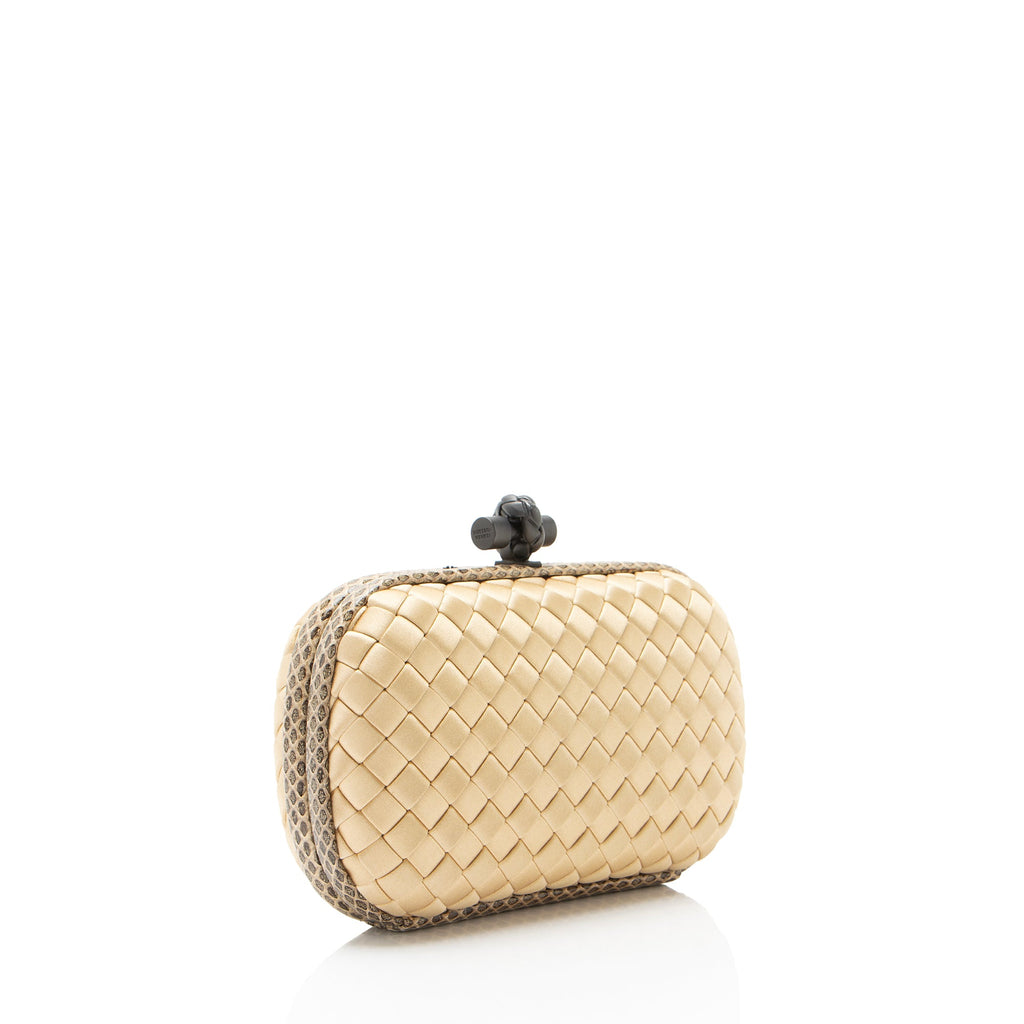 Bottega Veneta Intrecciato Satin Ayers Snakeskin Knot Clutch