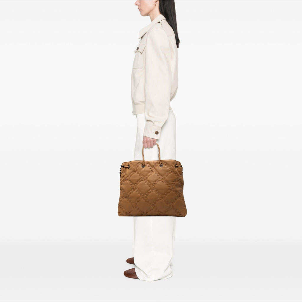 Bottega Veneta Intrecciato Trimmed Leather Croisette Drawstring Tote