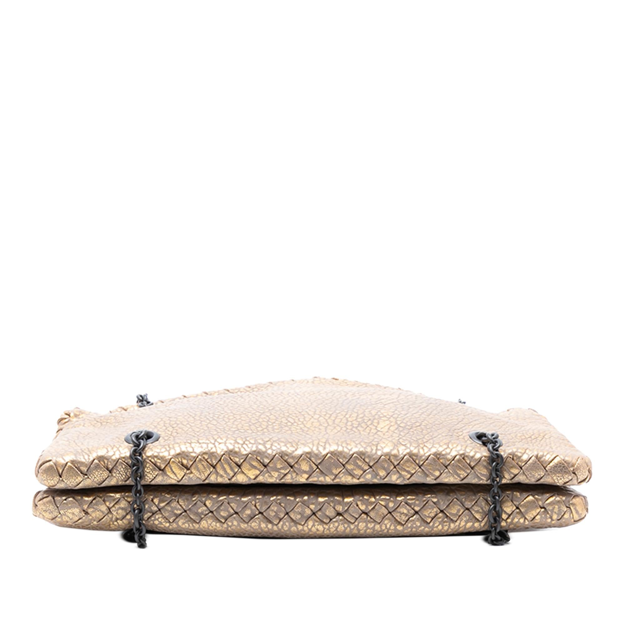 Bottega Veneta Intrecciato Trimmed Metallic Leather Duo Shoulder Bag