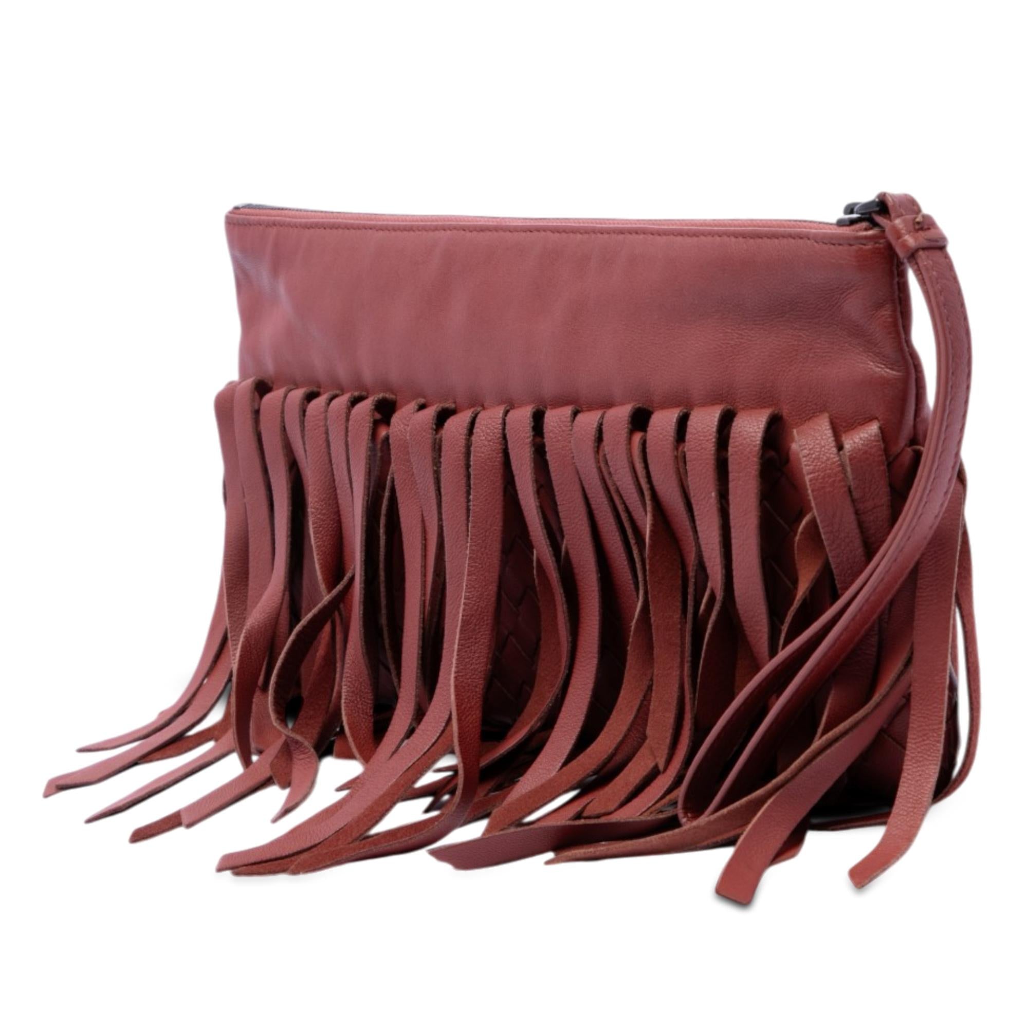 Bottega Veneta Lambskin Intrecciato Fringe Clutch