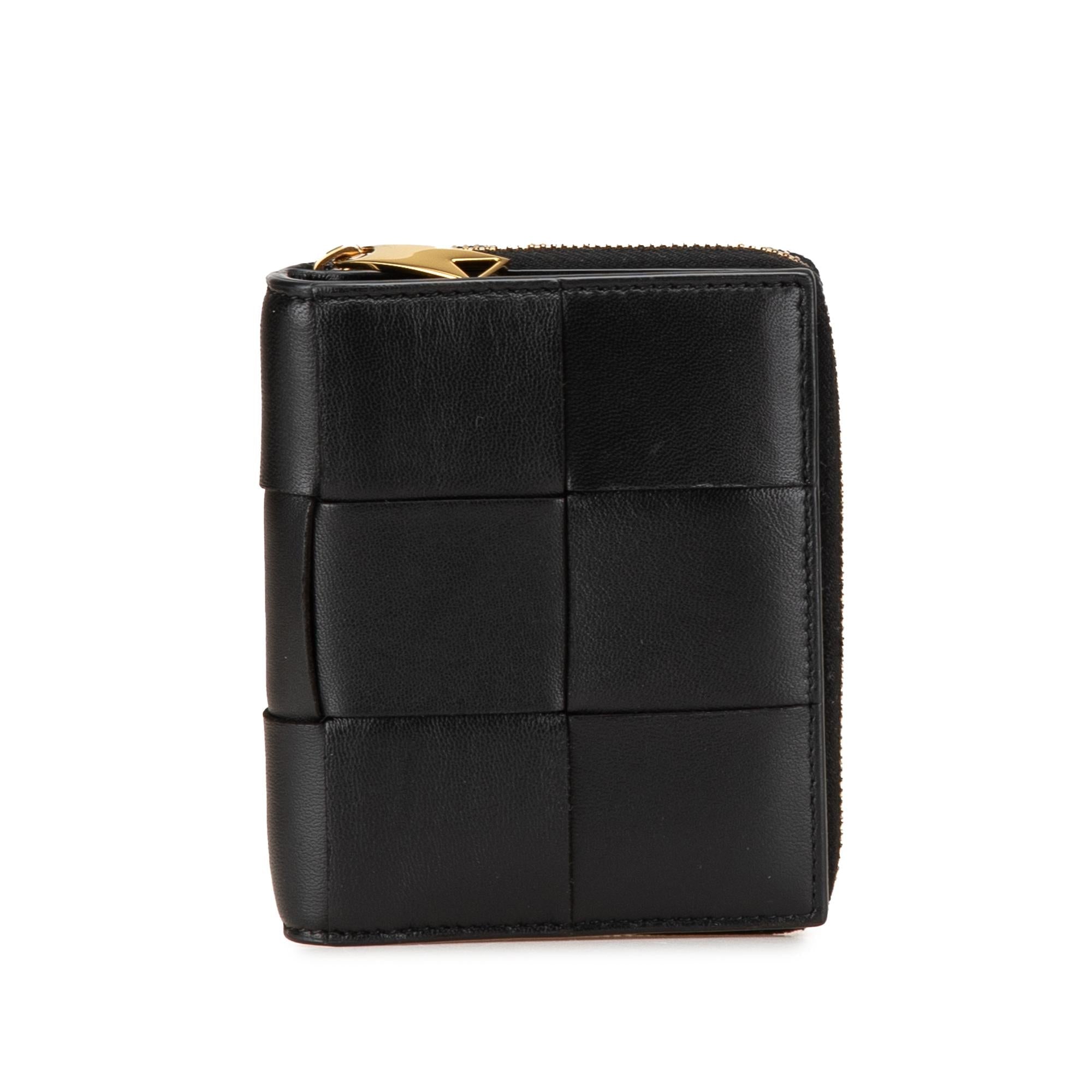 Bottega Veneta Lambskin Maxi Intreccio Cassette Bifold Zip Wallet