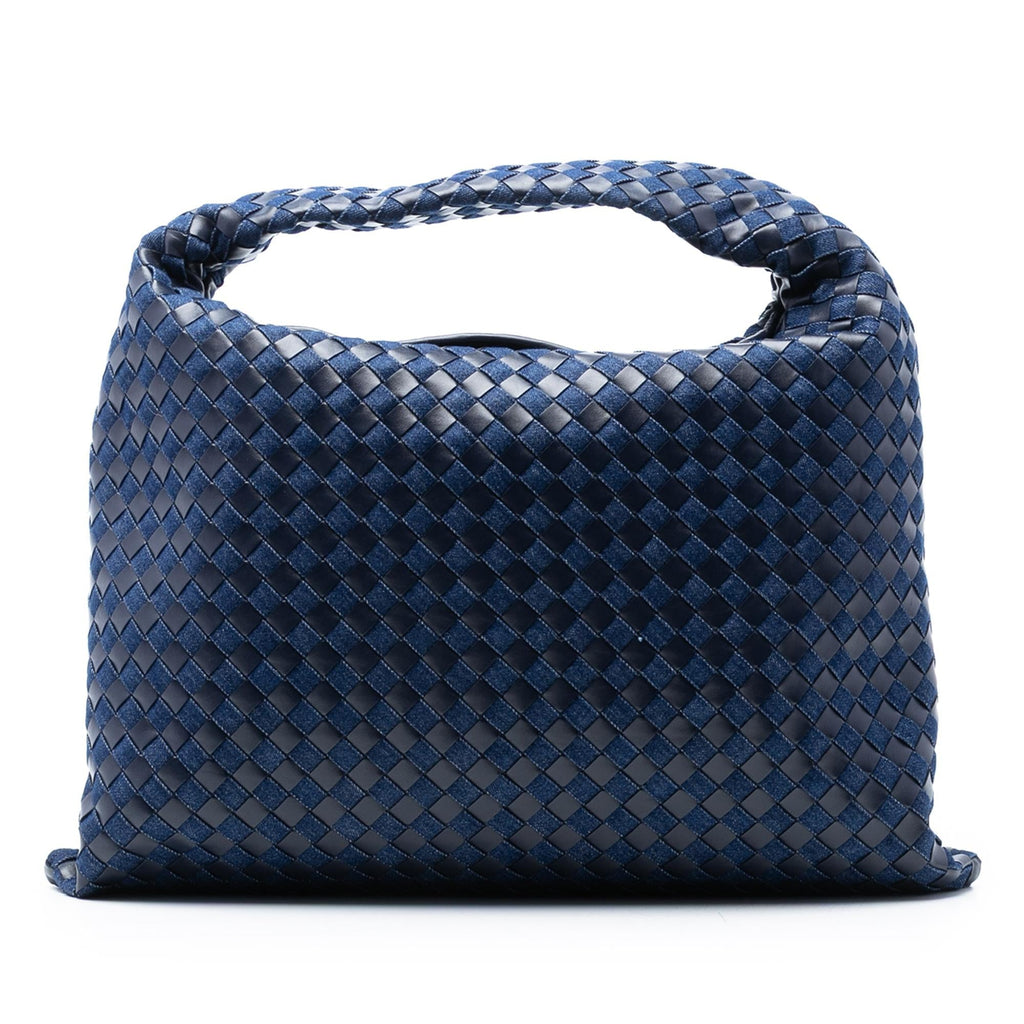 Bottega Veneta Large Calfskin and Denim Intrecciato Hop Hobo