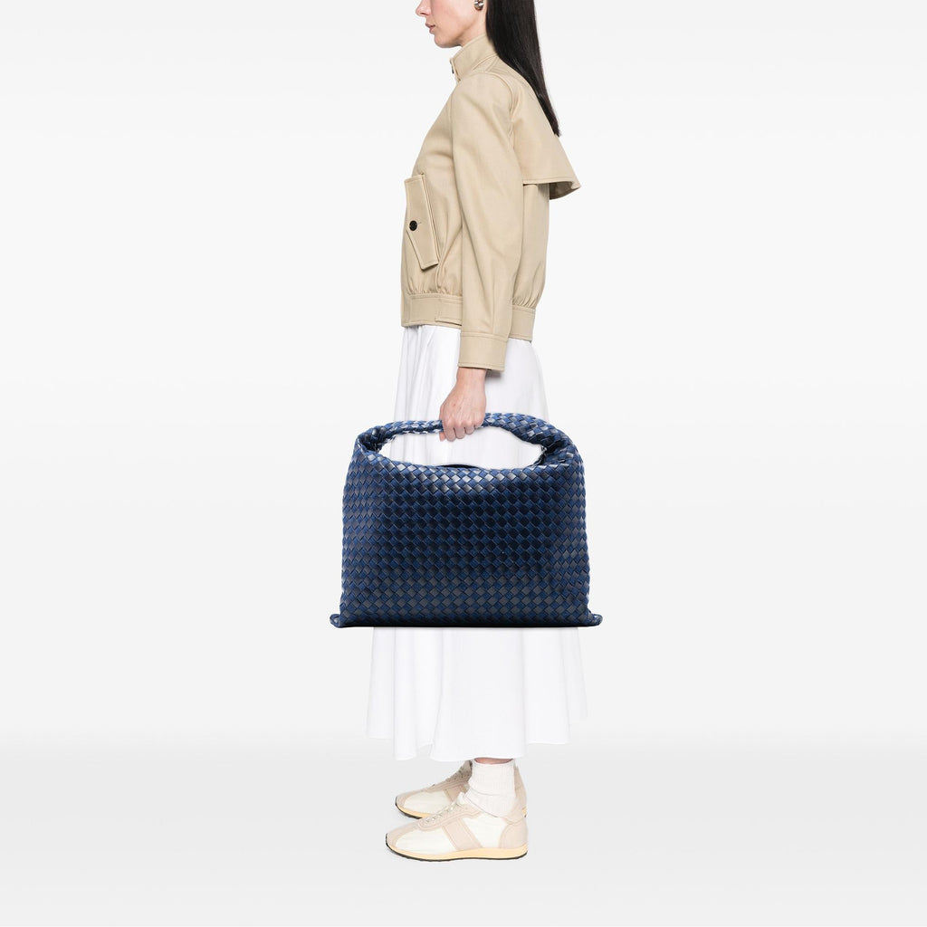 Bottega Veneta Large Calfskin and Denim Intrecciato Hop Hobo