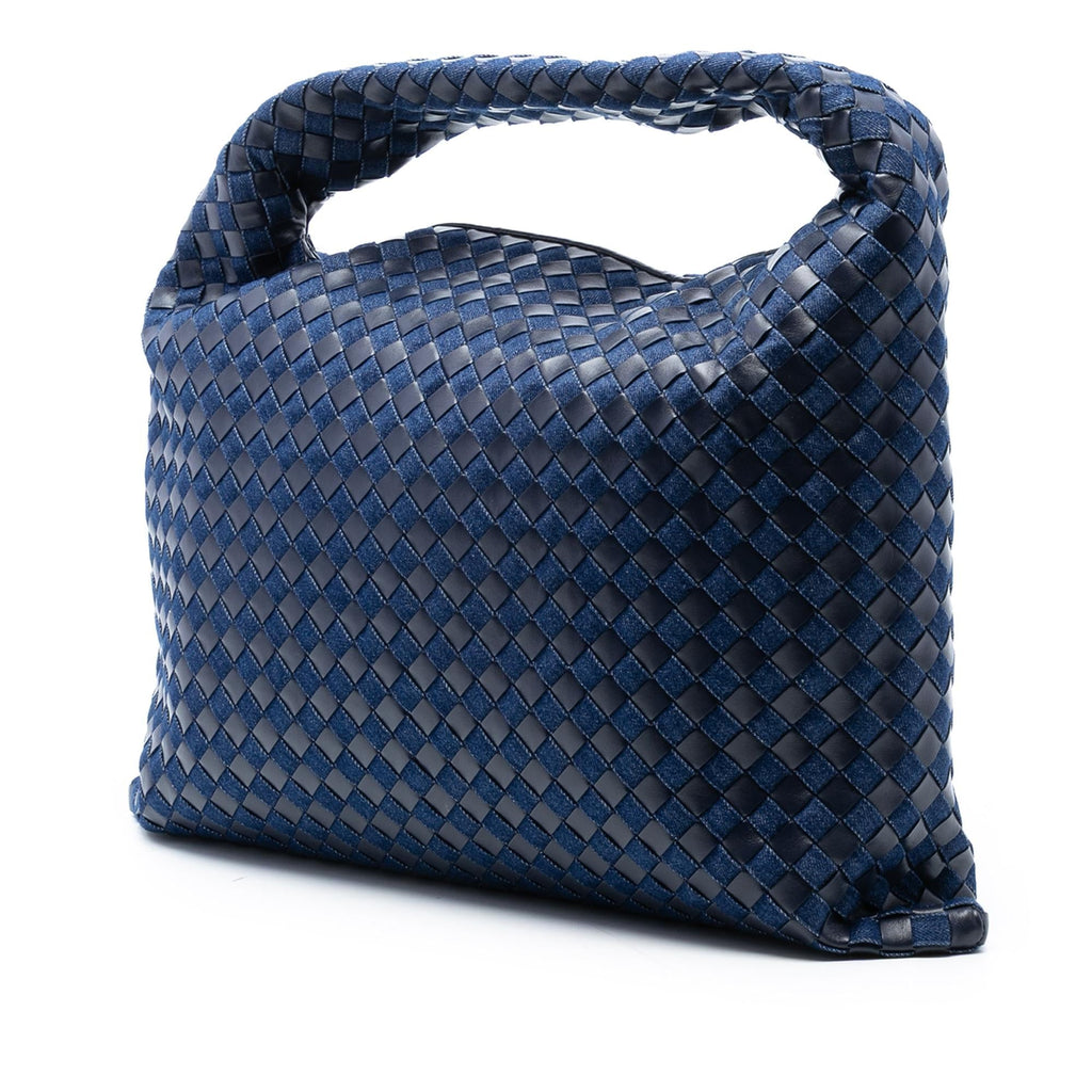Bottega Veneta Large Calfskin and Denim Intrecciato Hop Hobo