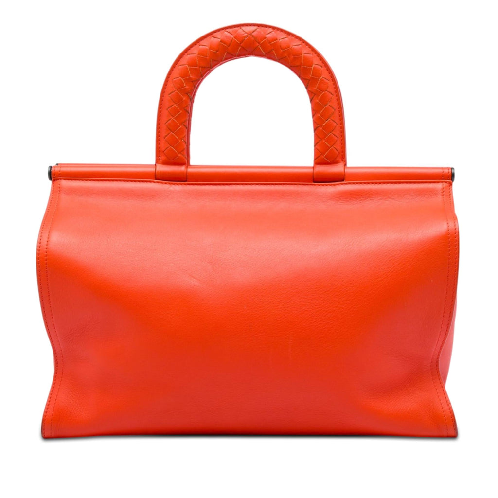 Bottega Veneta Leather Intrecciato Frame Top Handle Bag