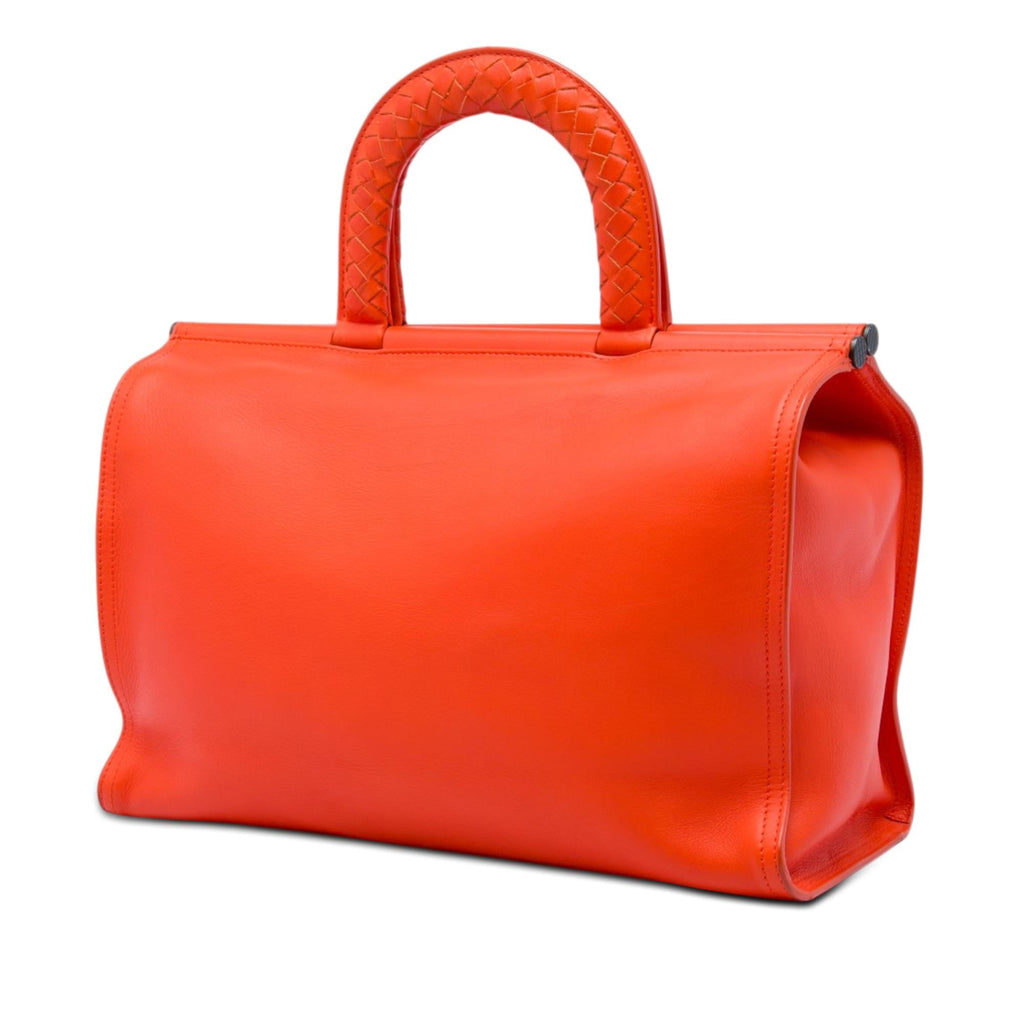 Bottega Veneta Leather Intrecciato Frame Top Handle Bag