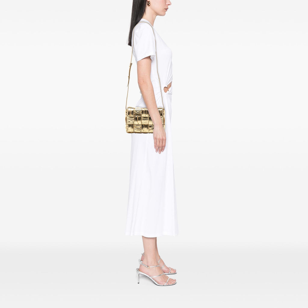 Bottega Veneta Metallic Calfskin Intreccio Plisse Cassette Crossbody