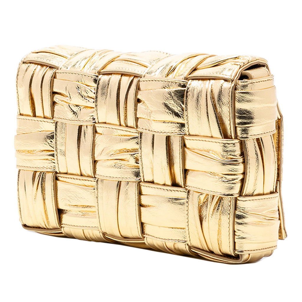 Bottega Veneta Metallic Calfskin Intreccio Plisse Cassette Crossbody