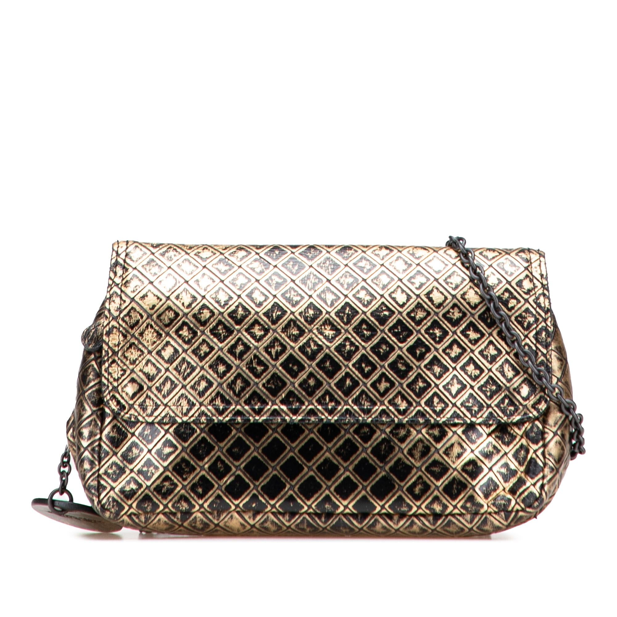 Bottega Veneta Metallic Calfskin Intrecciomirage Chain Flap Crossbody