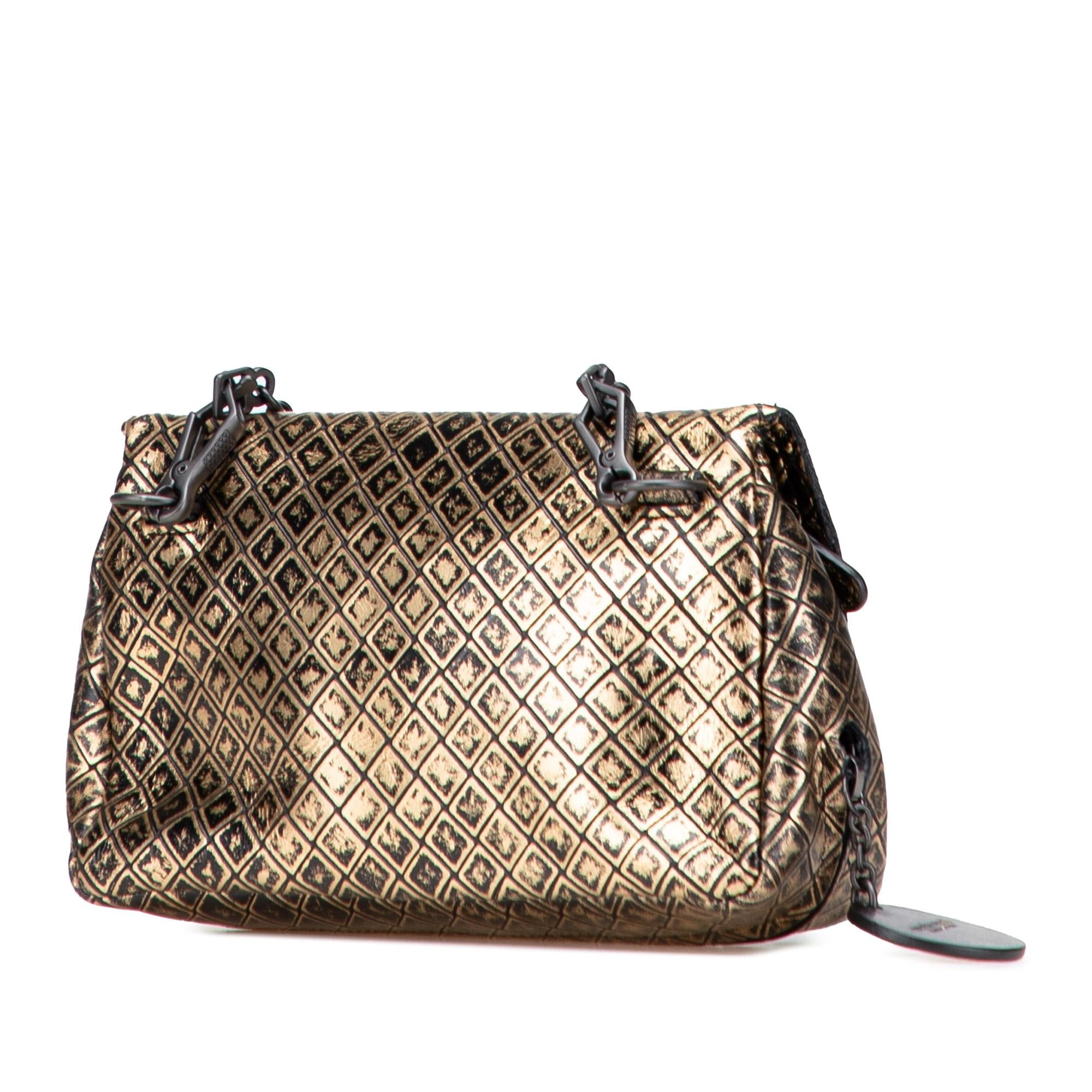 Bottega Veneta Metallic Calfskin Intrecciomirage Chain Flap Crossbody