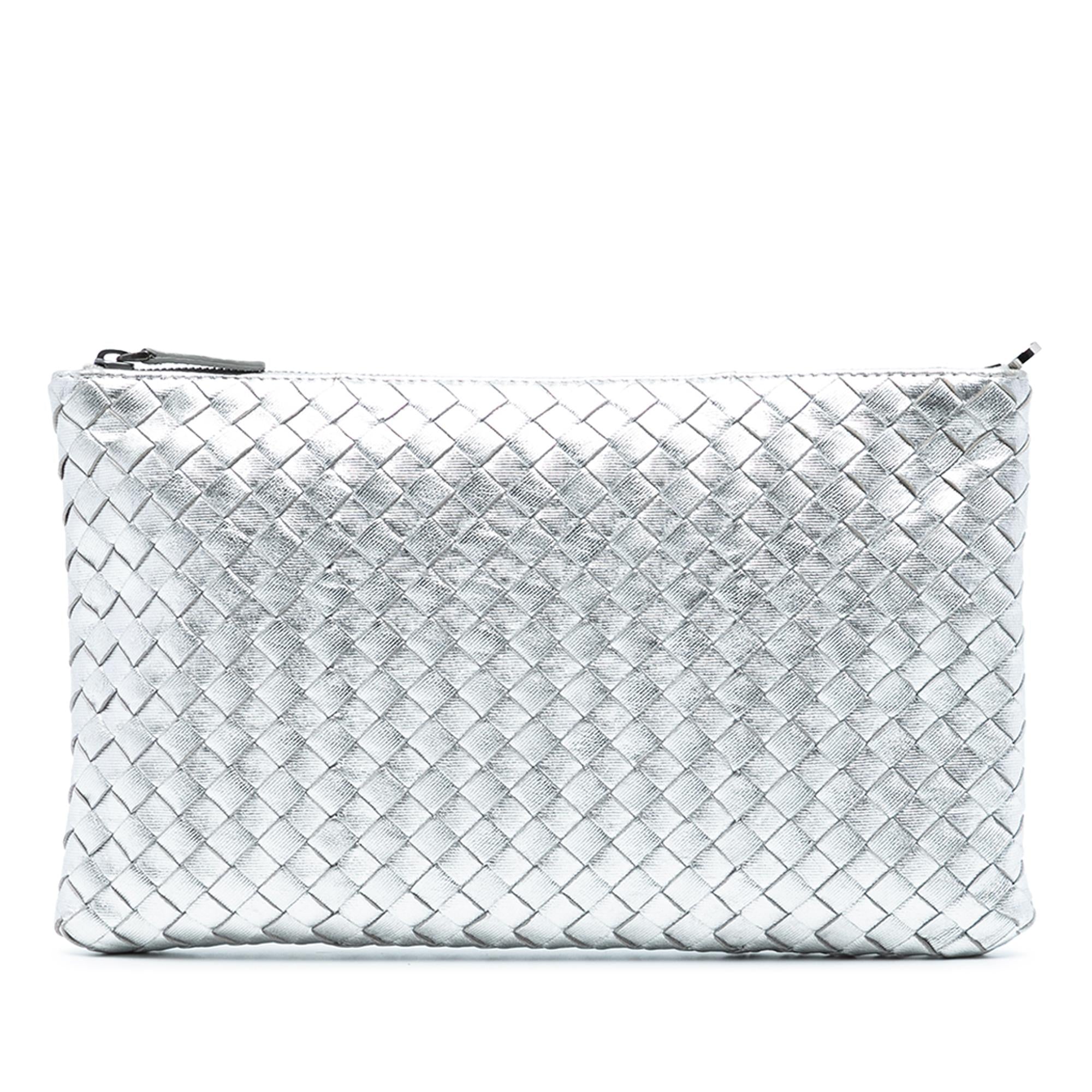 Bottega Veneta Metallic Leather Intrecciato Clutch