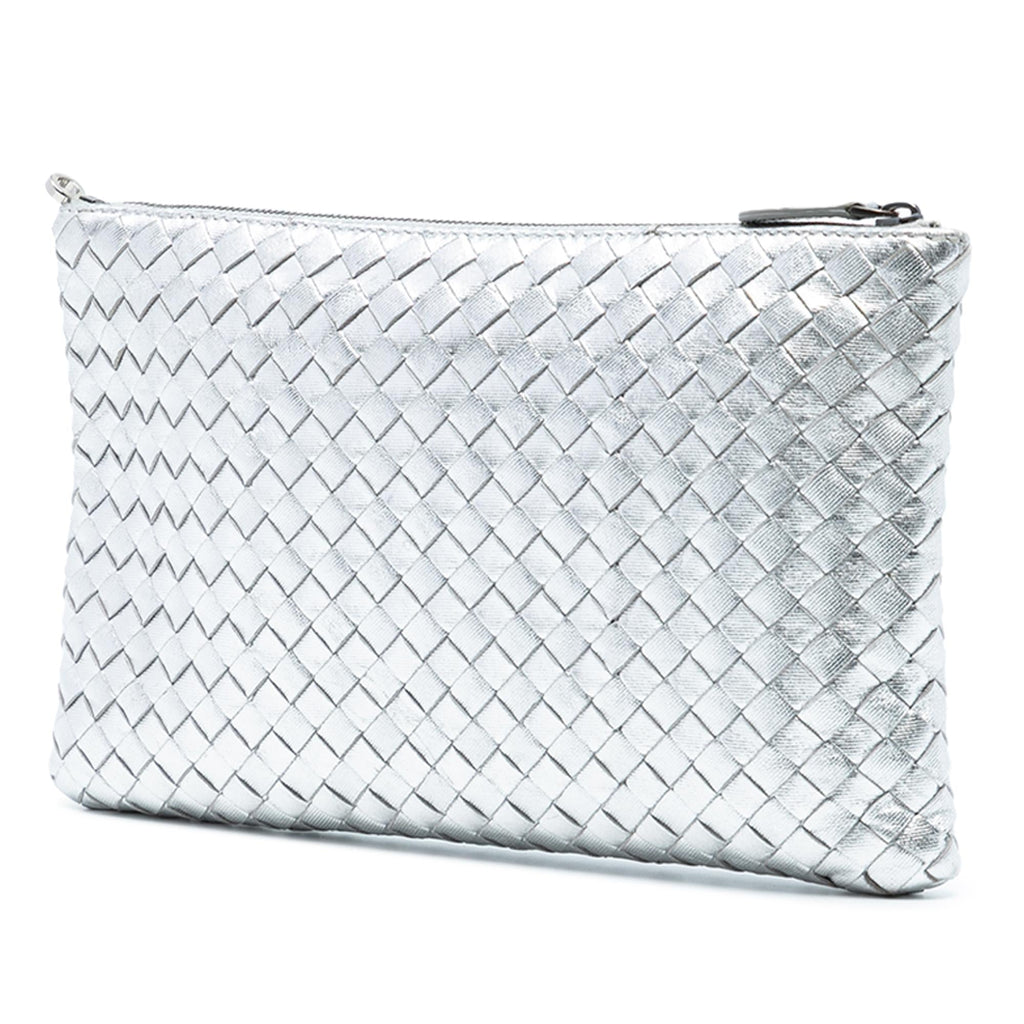Bottega Veneta Metallic Leather Intrecciato Clutch