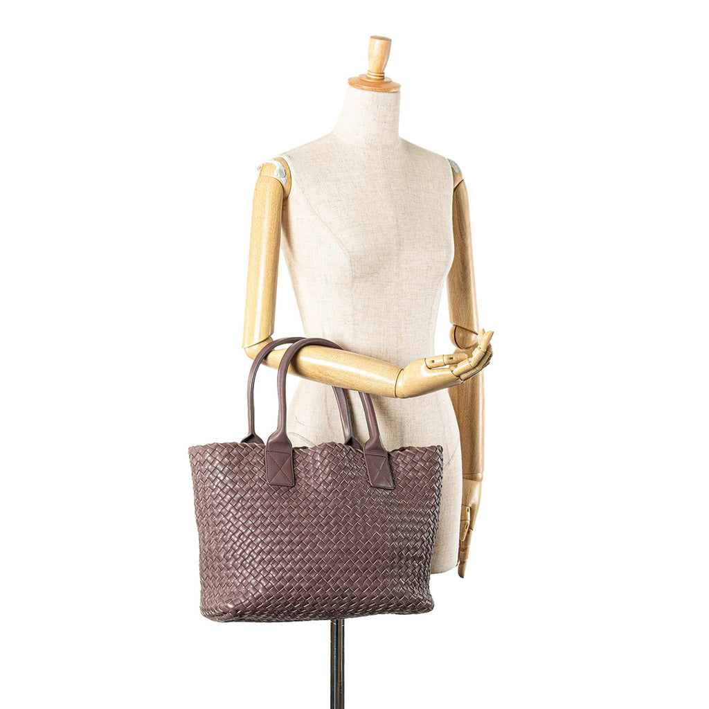 Bottega Veneta Mini Lambskin Intreccio Cabat Tote