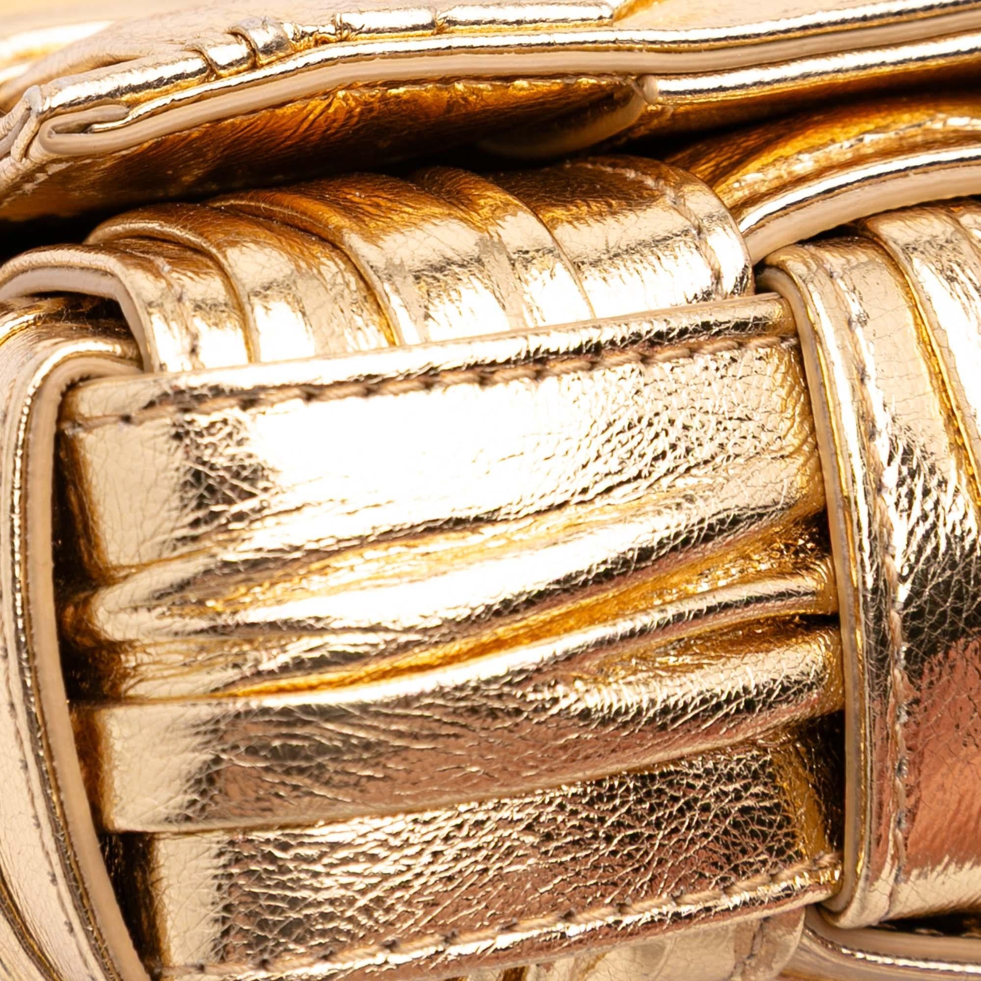Bottega Veneta Small Metallic Calfskin Intreccio Plisse Cassette Crossbody