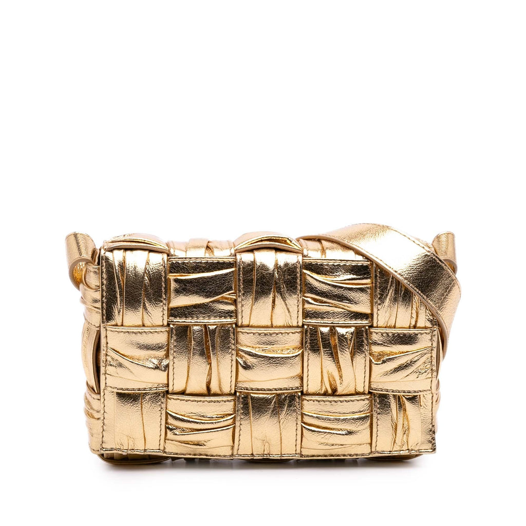 Bottega Veneta Small Metallic Calfskin Intreccio Plisse Cassette Crossbody
