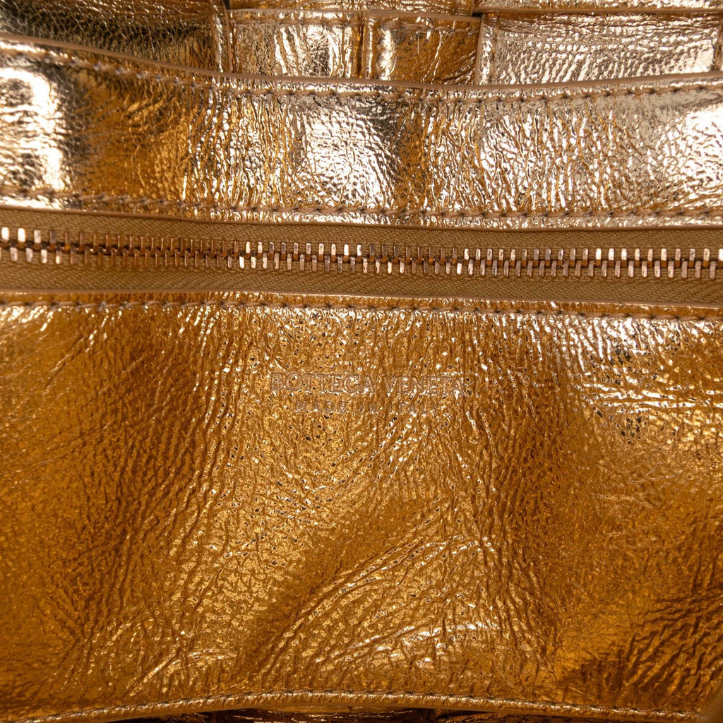 Bottega Veneta Small Metallic Calfskin Intreccio Plisse Cassette Crossbody