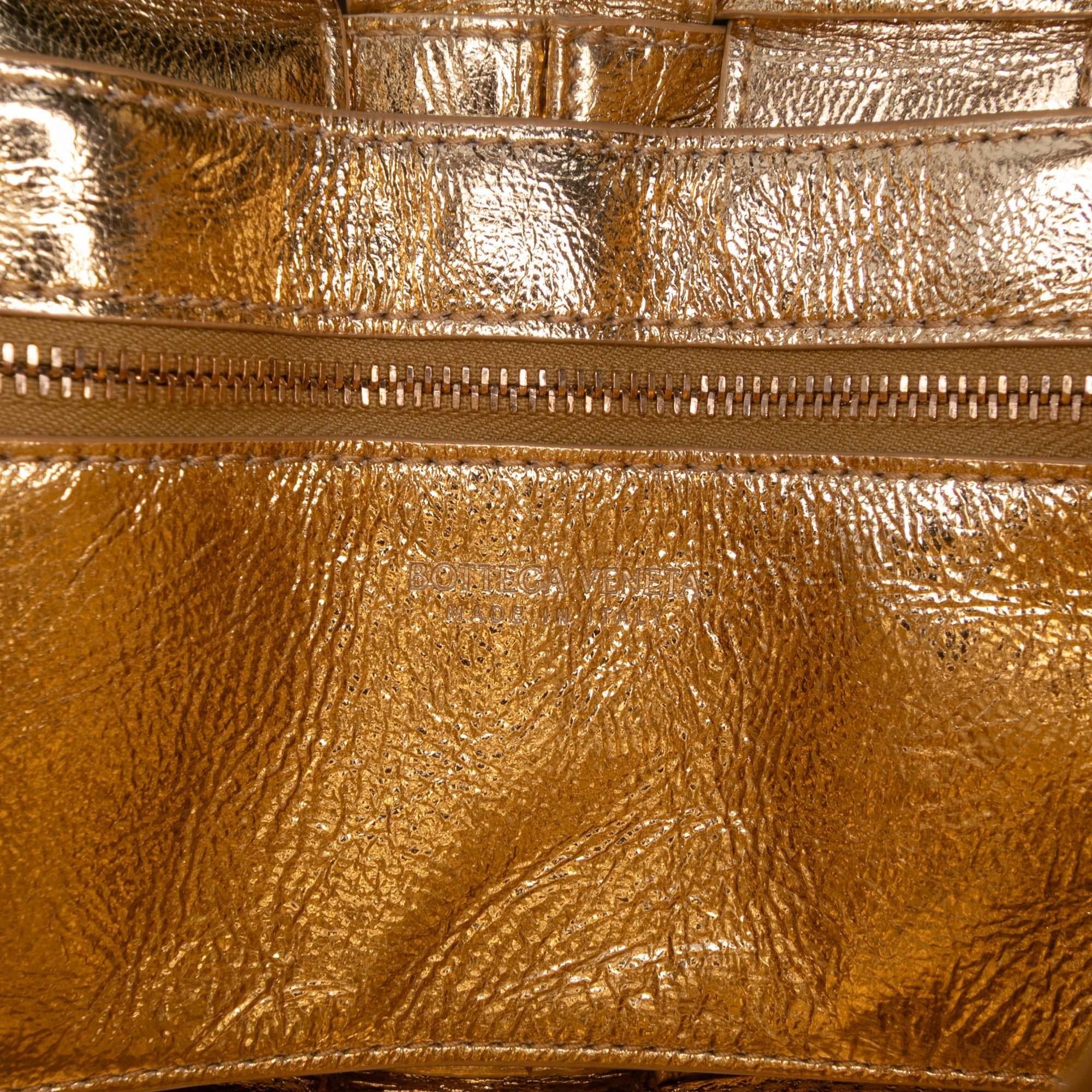 Bottega Veneta Small Metallic Calfskin Intreccio Plisse Cassette Crossbody