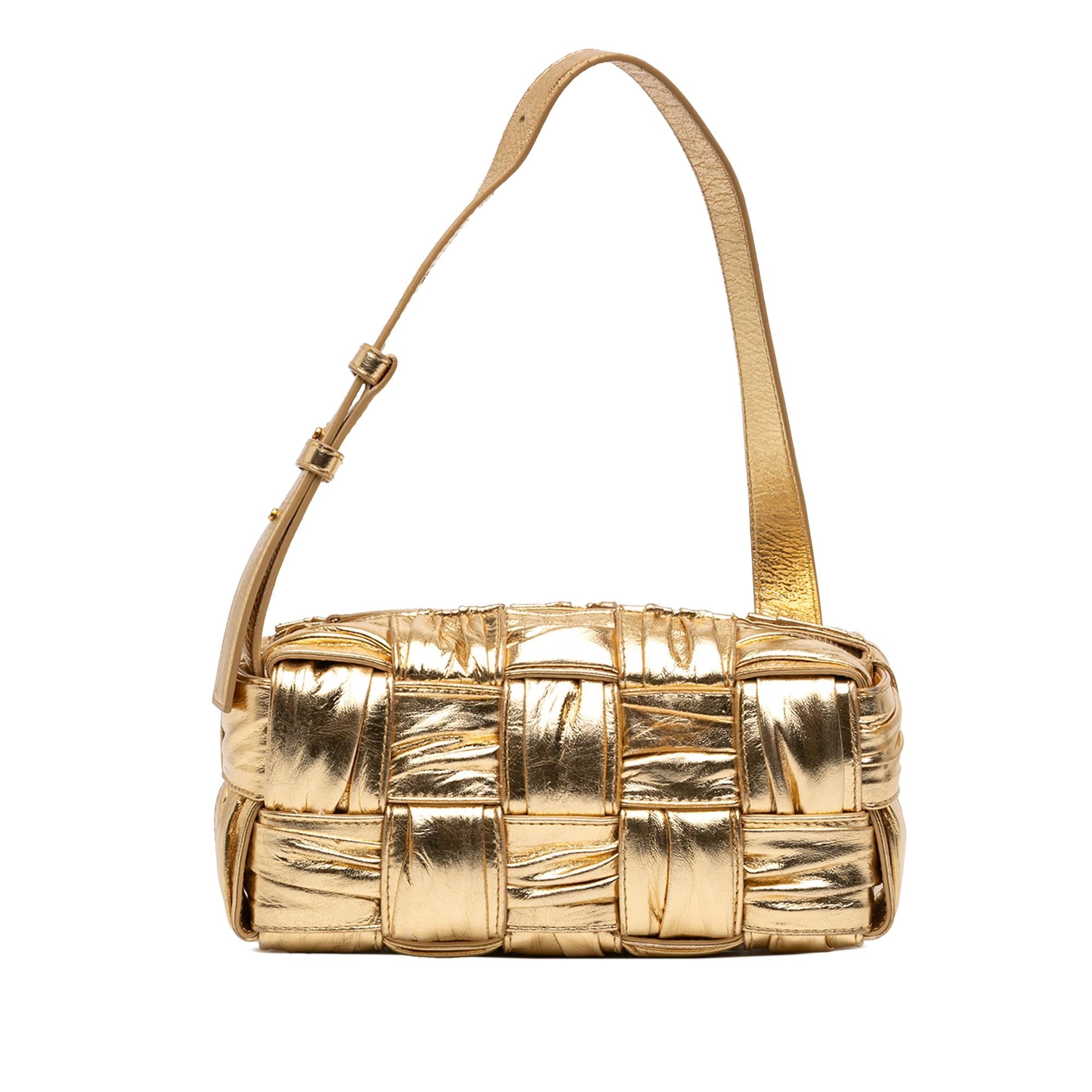 Bottega Veneta Small Metallic Lambskin Intrecciato Plisse Brick Cassette