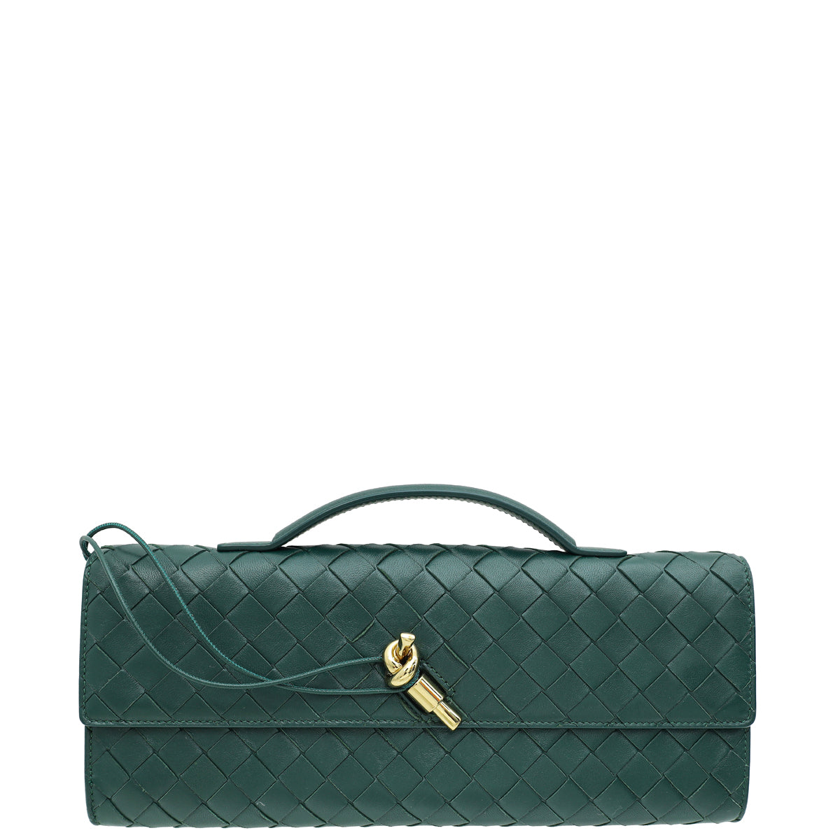 Bottega Veneta Emerald Green Intrecciato Nappa Long Andiamo Handle Clutch
