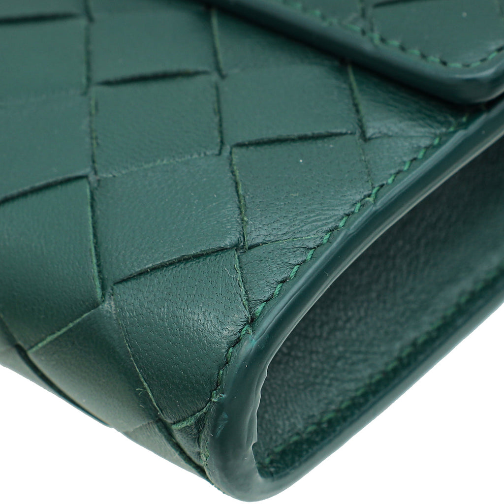 Bottega Veneta Emerald Green Intrecciato Nappa Long Andiamo Handle Clutch