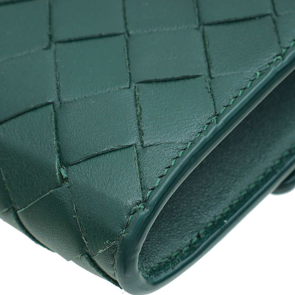 Bottega Veneta Emerald Green Intrecciato Nappa Long Andiamo Handle Clutch