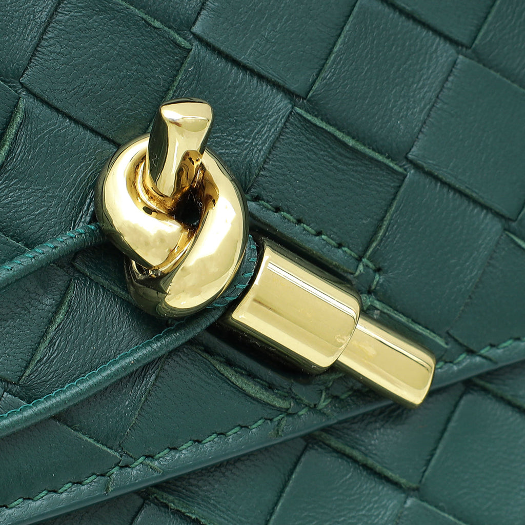 Bottega Veneta Emerald Green Intrecciato Nappa Long Andiamo Handle Clutch