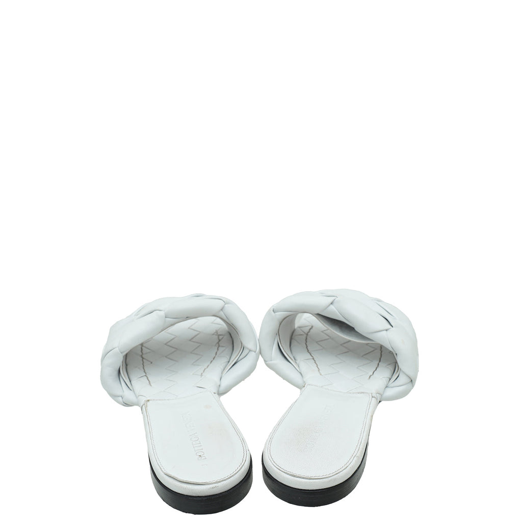 Bottega Veneta White Intrecciato Lido Flat Sandals 38.5