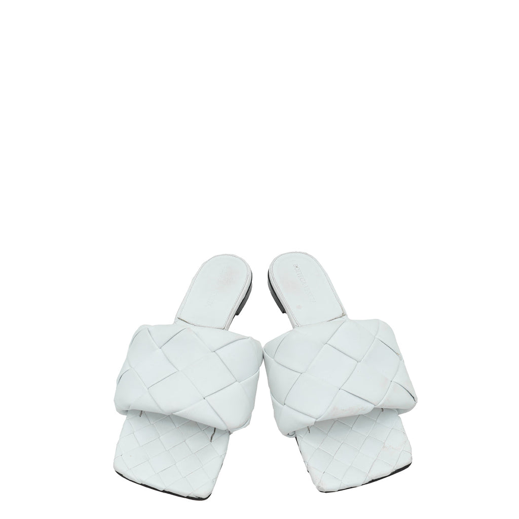 Bottega Veneta White Intrecciato Lido Flat Sandals 38.5