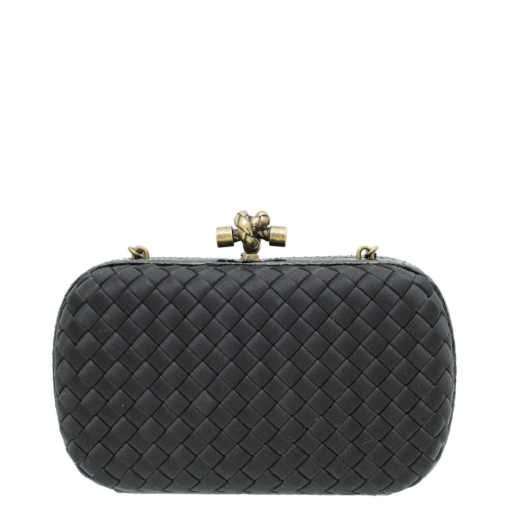 Bottega Veneta Black Knot Intrecciato Silk Chain Clutch Bag