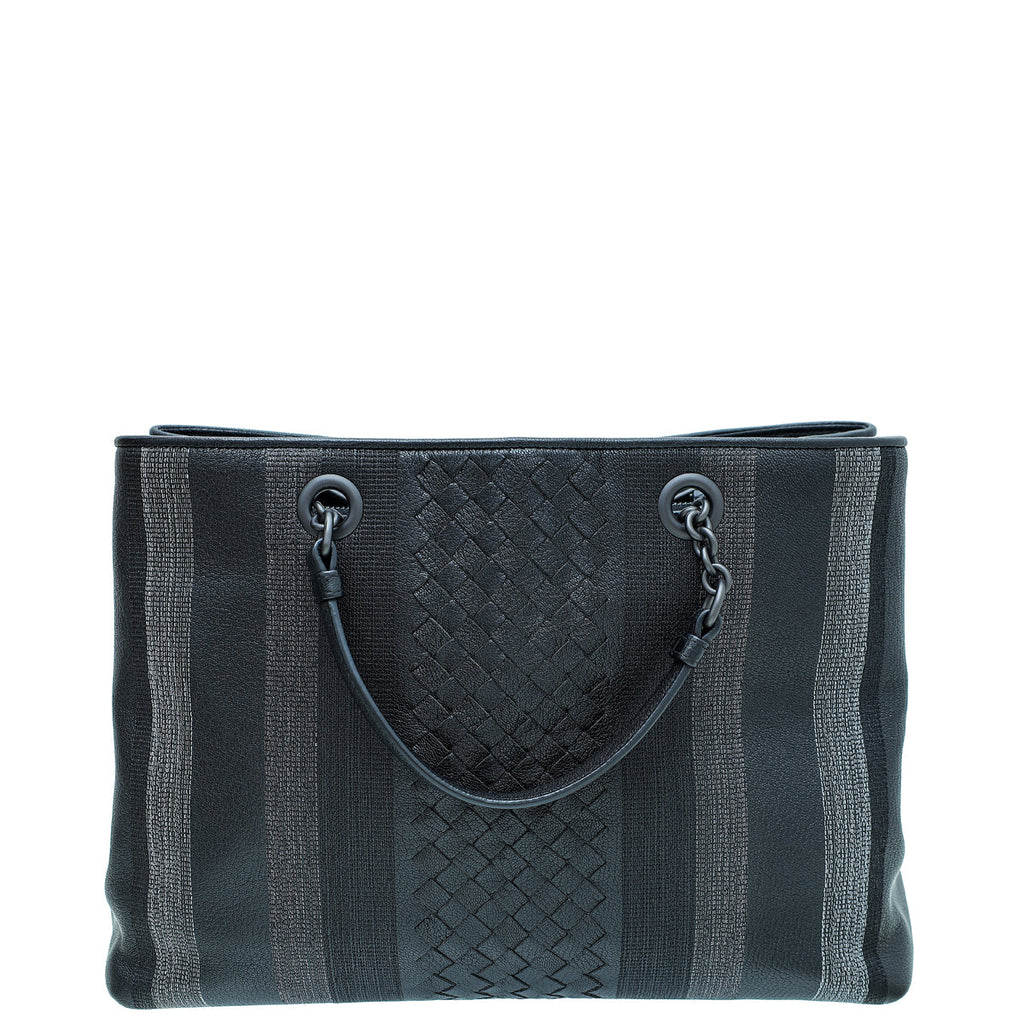 Bottega Veneta Black Intrecciato Nappa Metallic Stitch Chain Tote Bag