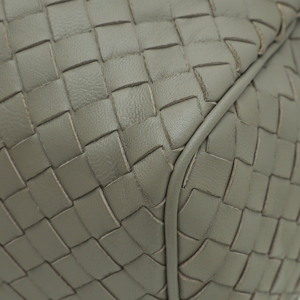 Bottega Veneta Light Gray Intrecciato Nappa Top Handle Boston Bag
