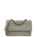 Bottega Veneta Matte Grey Crocodile Embossed Olimpia Crossbody Bag