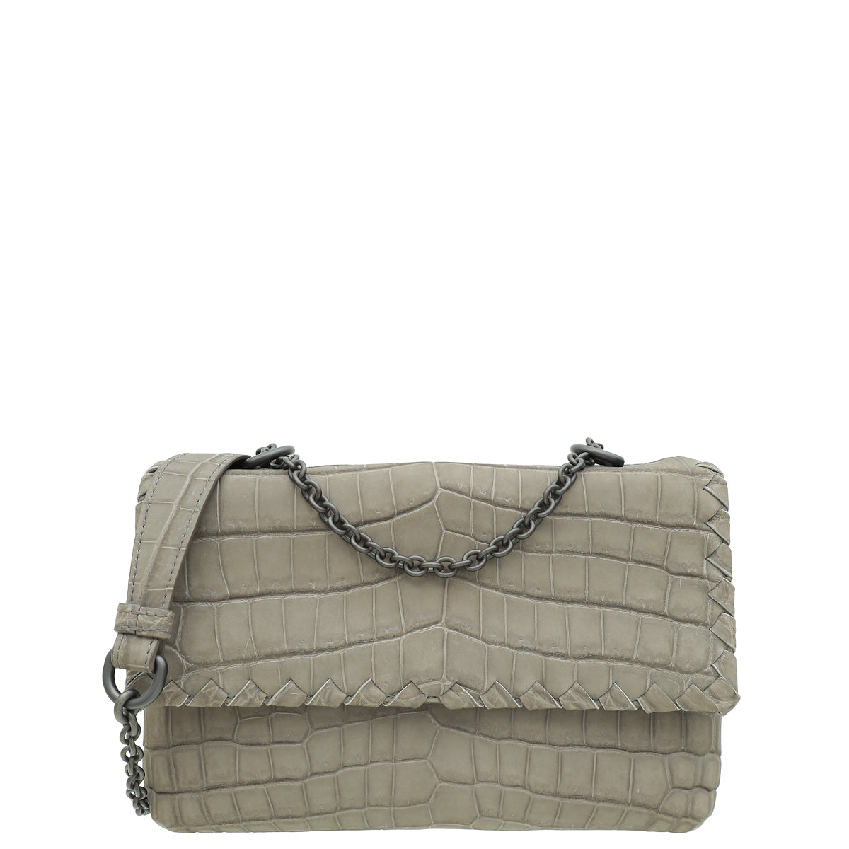 Bottega Veneta Matte Grey Crocodile Embossed Olimpia Crossbody Bag