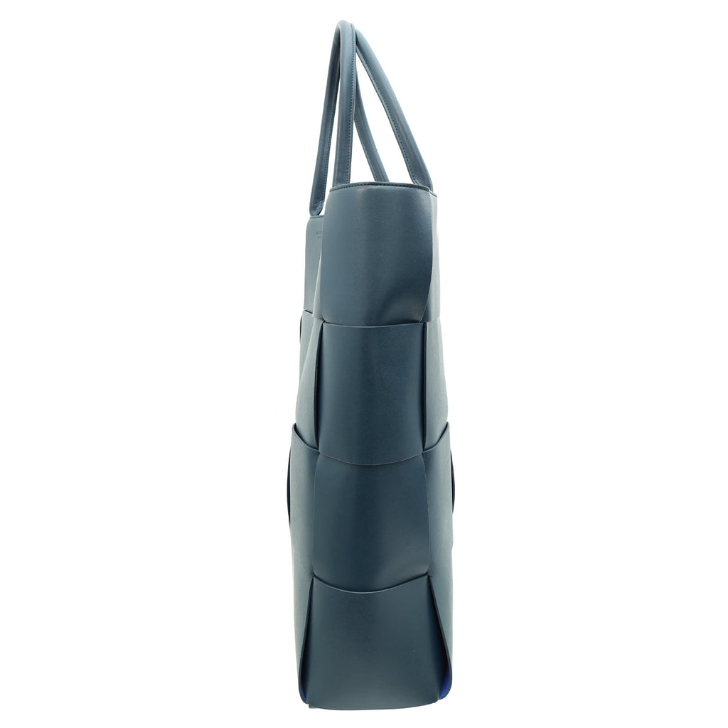Bottega Veneta  Dark Teal Maxi Intrecciato Vertical Arco Tote Bag