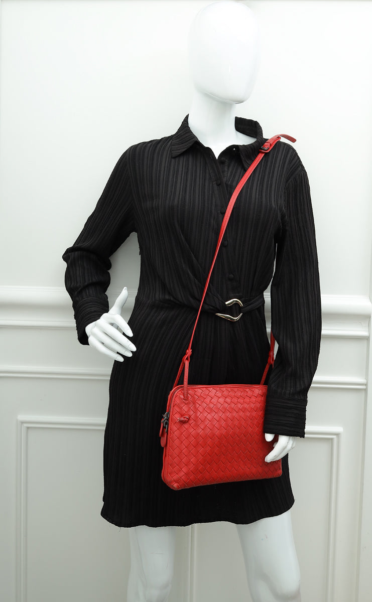 Bottega Veneta Red Intrecciato Nodini Crossbody Bag