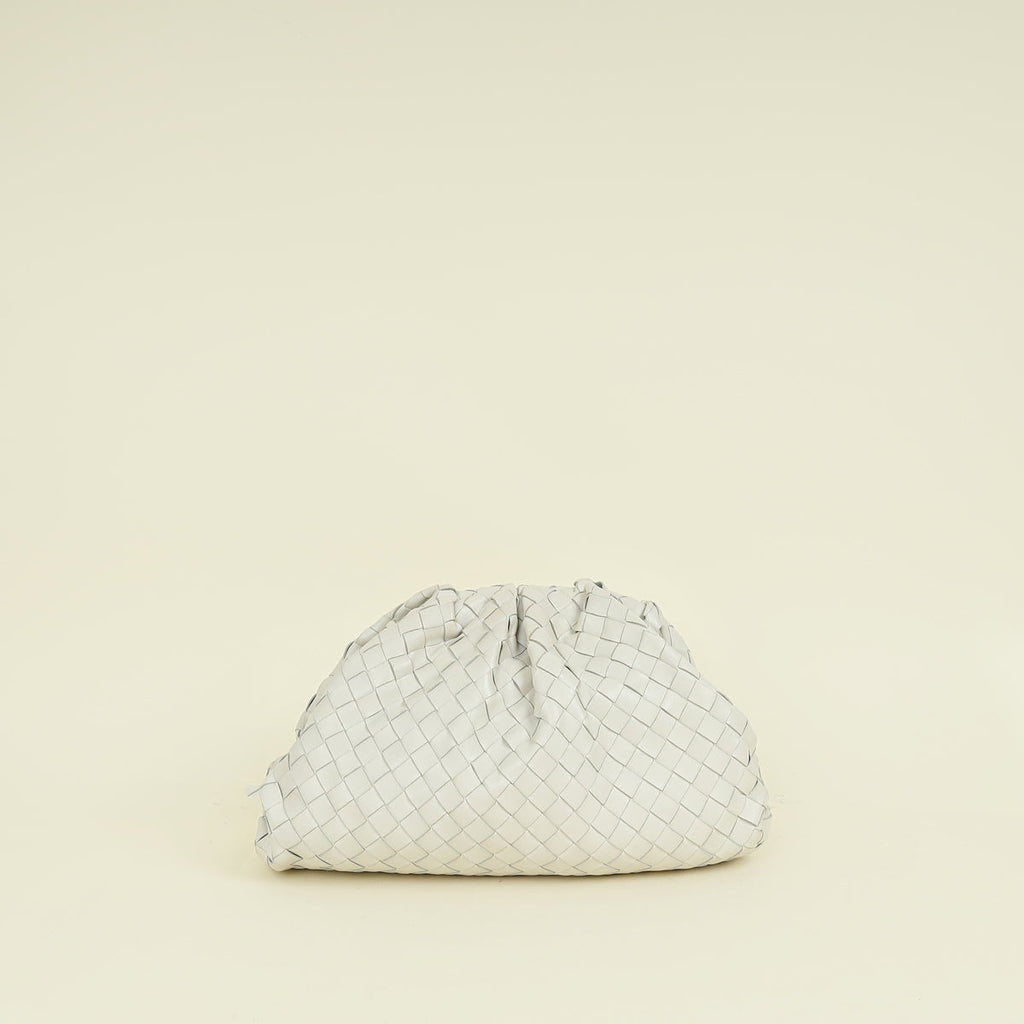 Bottega Veneta Plaster White Intrecciato The Pouch Clutch Bag